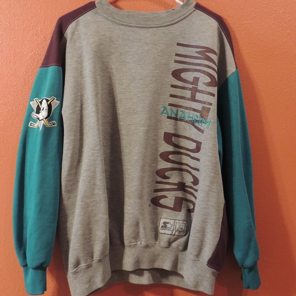 Starter Sweatshirt NHL Anaheim Duck Woman Large Grey Green Purple Shirt